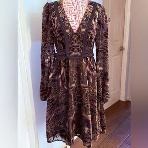 bebe 2000s Y2K Burnout Velvet Baroque Cocktall Dress XS Boho Tie Back Whimsygoth